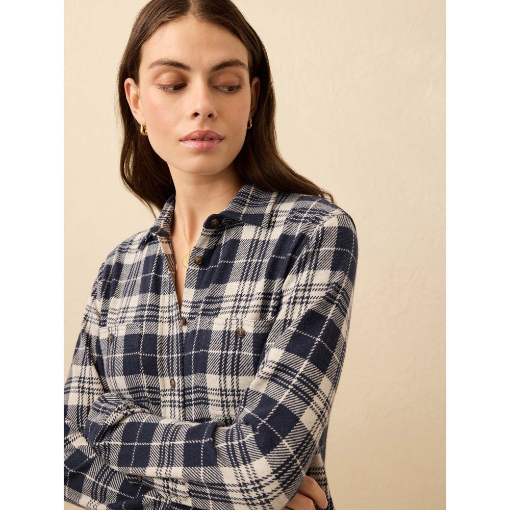 Faherty Legend Sweater Shirt Women's Flannel Small Midnight Blue Plaid WKF2201